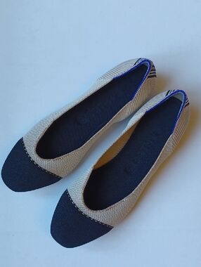 Rothy's The Square Flats Cap Toe Tuxedo Cream Black Ballet Knit Slip On SZ 11